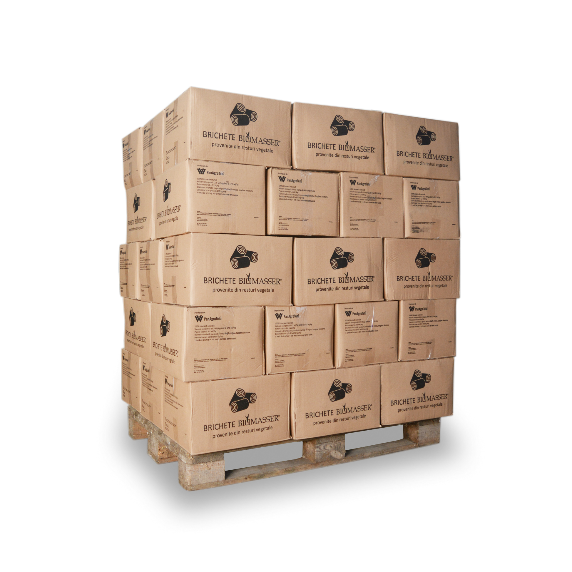 Brichete Bio BIOMASSER, Brichete paie, Palet cutii side view