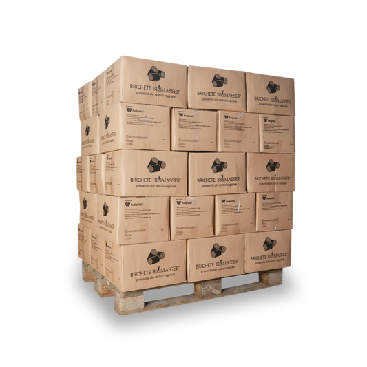 Brichete Bio BIOMASSER, Brichete paie, Palet cutii side view